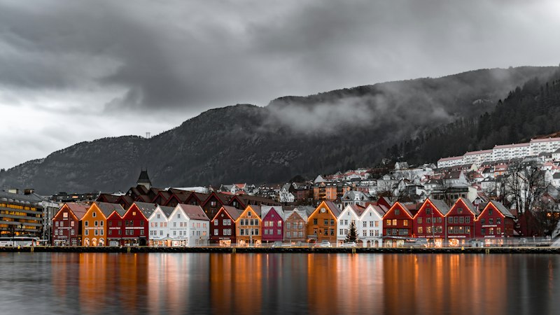 Colourful wooden houses of Bryggen on the Bergen waterfront